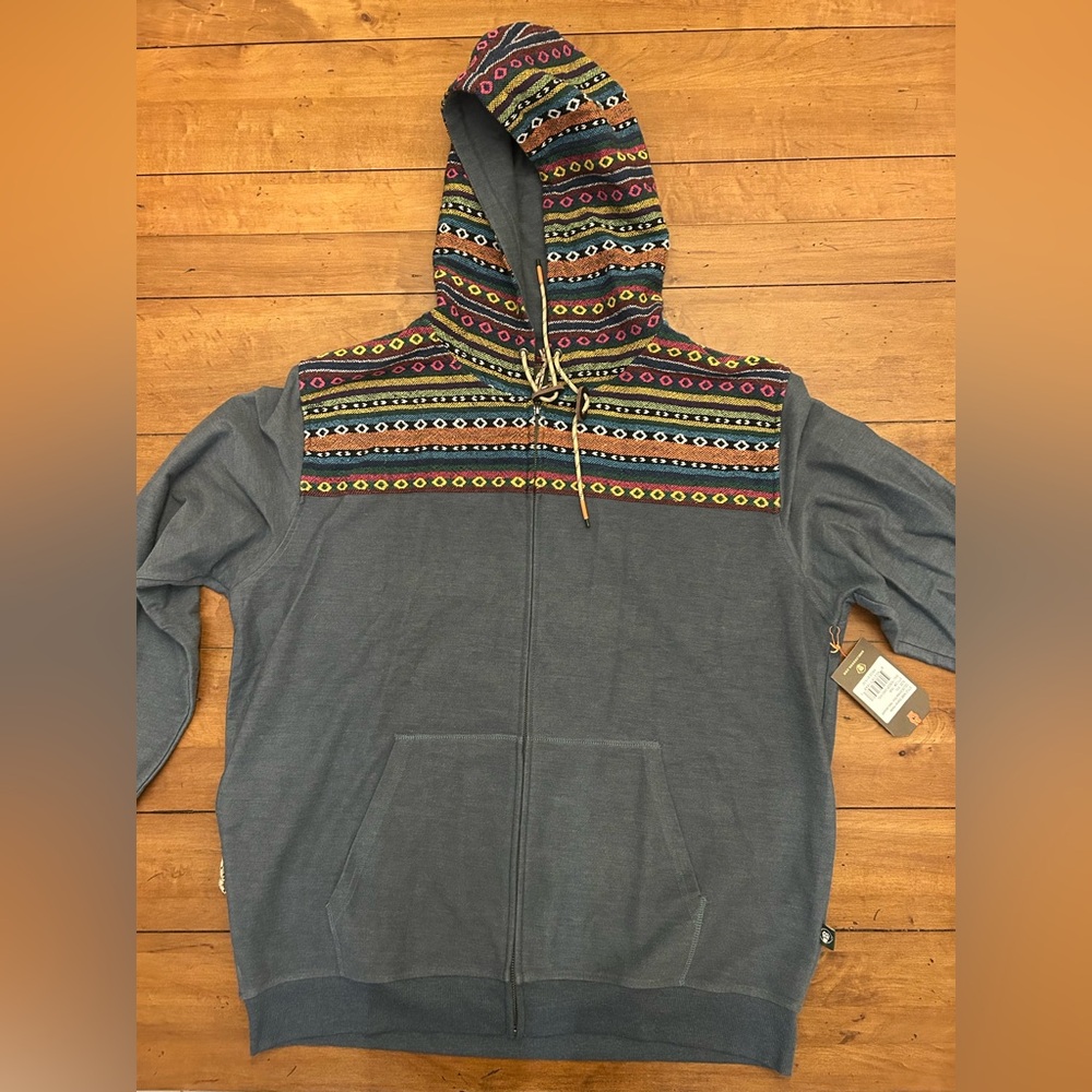 NWT Howler Brothers - Gray Zip-Up Sweater with Multicolor Pattern, XXL